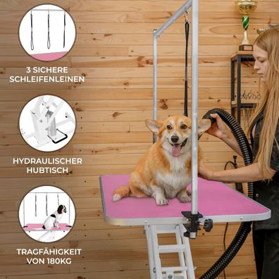 Hydraulischer Trimmtisch Pflegetisch Höhenverstellbar für Größere Haustiere Rosa