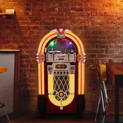 Jukebox Retro 50er Jahre Stil Holz-Gehäuse mit LED-Beleuchtung Fernbedienung