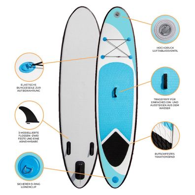 Aufblasbares Stand Up Paddle Board Set Surfboard / Blau mit Tasche, Pumpe&Paddel