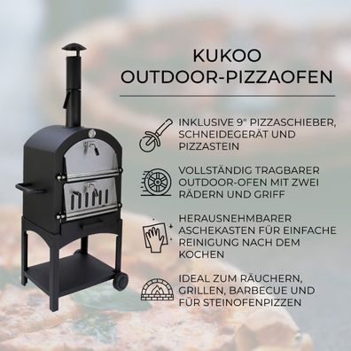 KuKoo Outdoor Pizzaofen Pizza Ofen Gartenofen Grill 156cm H x 64cm B x 43cm T