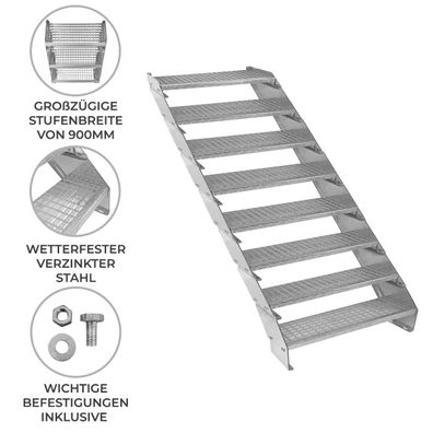 Verzinkte Stahltreppe Achtteilige Höhenverstellbare Gitterroststufen 90cm breit