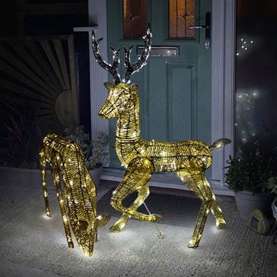 LED Rentier Hirsch 1,2m Reh 61cm Deko Weihnachten Garten Außen beleuchtet Advent