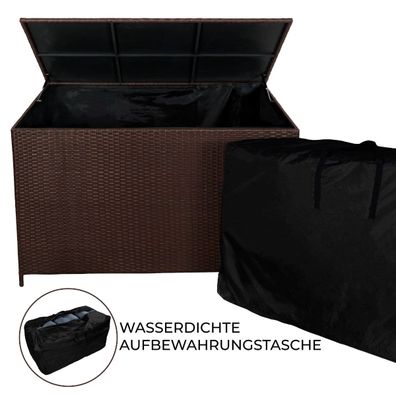 Rattan Kissenbox Große 138cm 582L Auflagenbox Gartenbox Outdoor Gartentruhe Braun