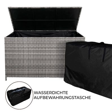 Rattan Kissenbox Große 138cm 582L Auflagenbox Gartenbox Outdoor Gartentruhe Grau