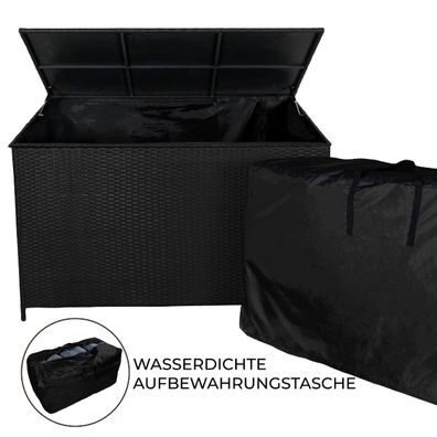 Rattan Kissenbox Große 138cm 582L Auflagenbox Gartenbox Outdoor Gartentruhe Schwarz