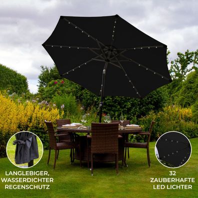 2.7m Sonnenschirm mit LED Beleuchtung & Kippfunktion Gartenschirm in Schwarz