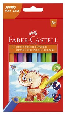 FABER-CASTELL 116501 Buntstift Jumbo Dreikantform - 12 Farben sortiert, Kartonetui