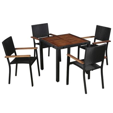 Garten Essgruppe Poly Rattan Akazie Massivholz Garnitur Sitzgruppe Essplatz-Set