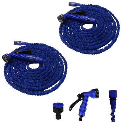 Flexibler Gartenschlauch Flexischlauch dehnbarer Wasserschlauch 2 x blau 22,5 m