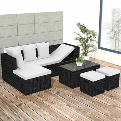 4-tlg. Garten-Lounge-Set mit Auflagen Poly Rattan Gartenmöbel Sitzgruppe