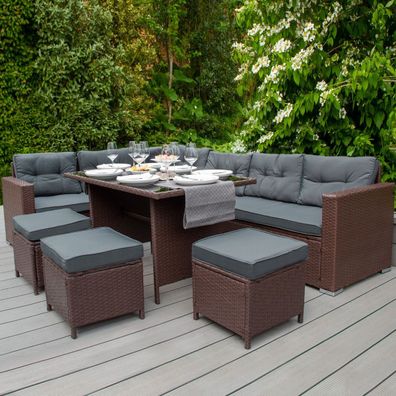 Rattan Eckgarnitur & Kissenbox Große 582L Auflagenbox Gartentruhe Braun