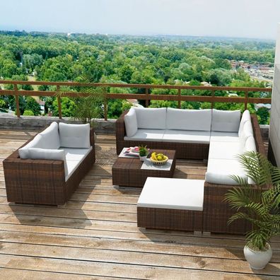 Garten Lounge Set mit Auflagen Poly Rattan Gartenset Sitzgruppe