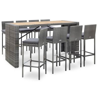 Garten Bar Set Poly Rattan Akazienholz Essgruppe Sitzgruppe Garnitur