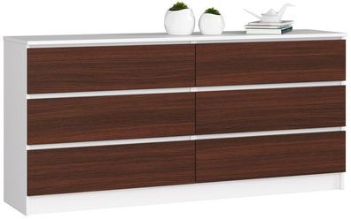 Kommode AKORD K160 Weiß 160 cm 6 Schubladen Front Wenge B160 x H77 x T40 cm