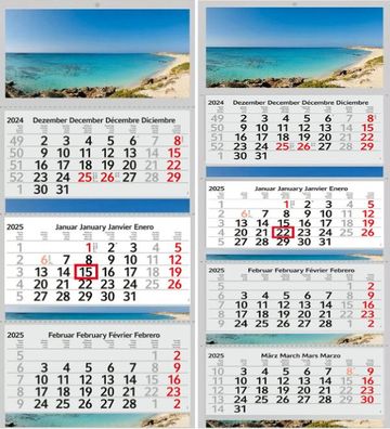 3 / 4 Monatskalender 2025 Wandkalender Fotokalender Bürokalender Kalender Traumstrand