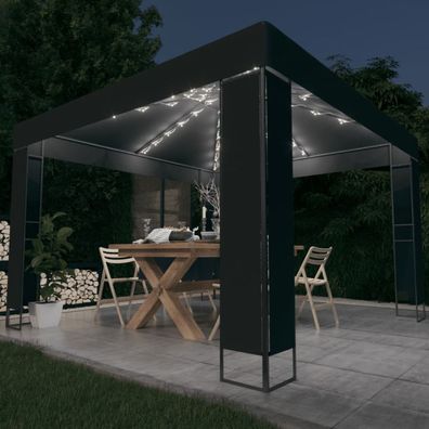 Pavillon mit Doppeldach & LED-Lichterkette 3x3 m Gartenpavillon Gartenzelt