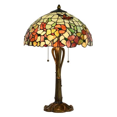 LumiLamp Tiffany Tischlampe Ø 40x63 cm Beige Rot Glas Blumen