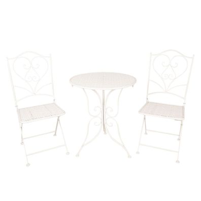 Clayre & Eef Bistro-Set Bistrotisch Bistrostuhl 3-Teilig Ø 60x70 Weiß Eisen