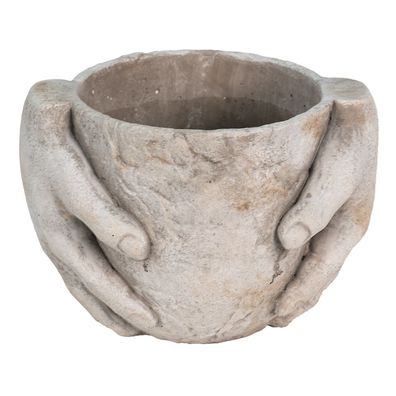 Clayre & Eef Blumentopf 21x16x15 cm Grau Stein Hände (Gr. 21x16x15 cm)