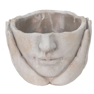 Clayre & Eef Blumentopf Kopf Ø 15x13 cm Beige Stein (Gr. 19x19x13 cm)