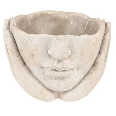 Clayre & Eef Blumentopf Kopf Ø 11x11 cm Beige Stein (Gr. 17x17x11 cm)