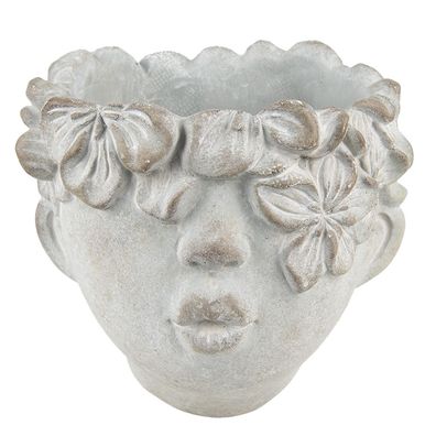 Clayre & Eef Blumentopf Kopf 20x18 cm Grau Stein (Gr. 20x18x18 cm)
