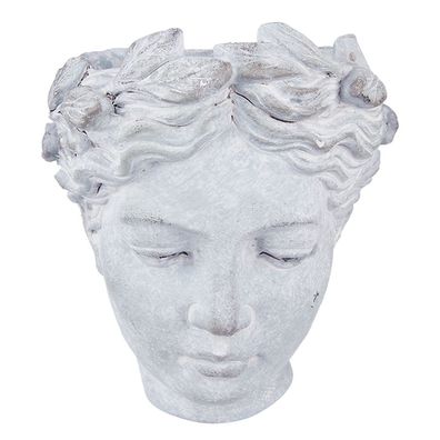 Clayre & Eef Blumentopf Kopf 17x21 cm Grau Stein (Gr. 17x13x21 cm)