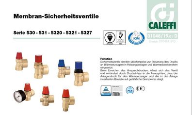 Membran-Sicherheitsventile 1/2", für Heizung, mit Manometer 2,5 - 3 bar