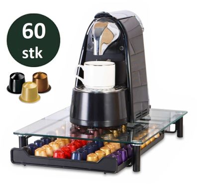 Kaffeekapsel Schublade für 60 Kapseln kompatibel mit Nespresso Kapselspender Glass