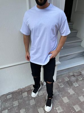 Oversize Herren Kurzarm T-Shirt Weiter Auschnitt Extra Lang Rundhals Dicker Stof