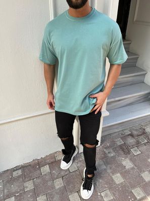 Oversize Herren Kurzarm T-Shirt Weiter Auschnitt Extra Lang Rundhals Dicker Stoff