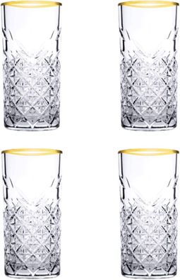 Pasabahce Timeless Trinkgläser Set, Glas gold, Set aus 4 Longdrinkgläsern, für