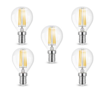 5 x 4w E14 LED Birne Filament Leuchtmittel mit klarem Glas G45|Ø45x78mm|Warmweiß|4