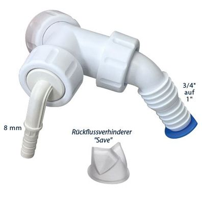 Kondensat- und Geräteanschlusstülle "Save", 1", 3/4" und 8 mm mit Rückflussverhind