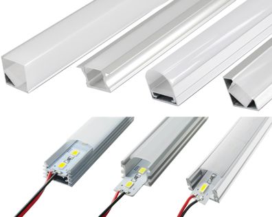 LED Profile Schiene mit Abdeckung inkl. LED Alu Hart Strip Alu leiste set 1m