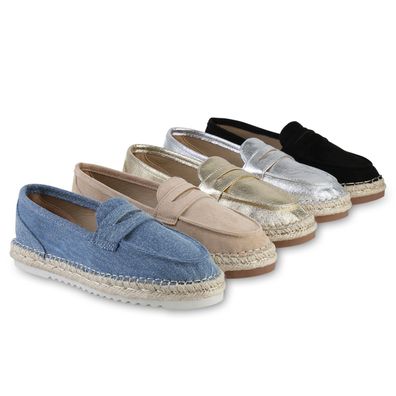 VAN HILL Damen Espadrilles Slippers Bast Profil-Sohle Schlupf-Schuhe 841129