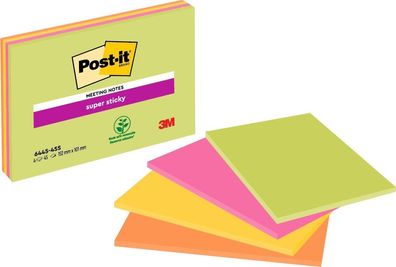 Post-it® SuperSticky 6445-4SS Meeting Notes Neon - 152 x 101 mm, 4 x 45 Blatt