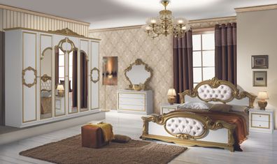 Schlafzimmer Set Barokko in Weiss/Gold 4-Teilig