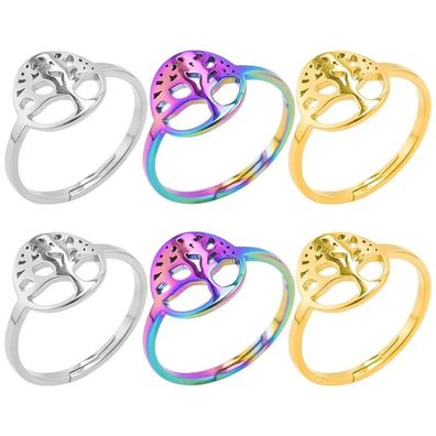 Regenbogen, Silber und Gold verstellbare Ringe mit Lebensbaum-Motiv