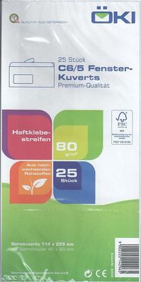 Kuvert C5/6 weiß, mit Fenster, Haftklebestreifen (VPE=25STK)