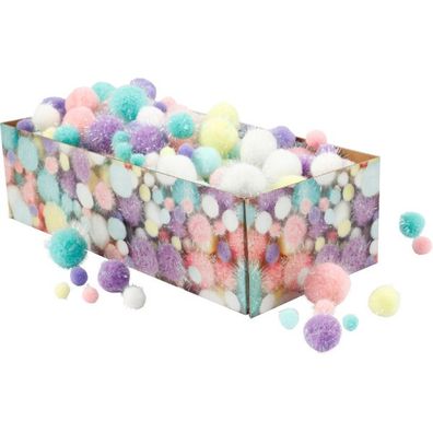 Pompons Pastell Glitter, Ø 15 – 40 mm, ca. 400 Stück