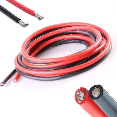 Kabel 12AWG 3,31mm 1m Rot und 1m Schwarz Set Silikon Elektro Kupfer