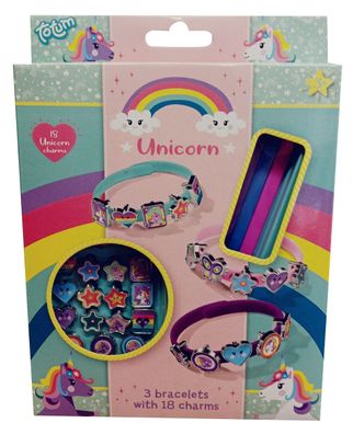 Totum 071551 Unicorn Charm - Armbänder 3 verschiedene Farben mit 18 Charms und v