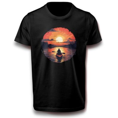 Paddelboot Kajak wendiges Boot Kanu Kayak Sonnenuntergang T-Shirt Baumwolle