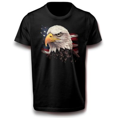 Adler mit USA Flagge Vogel Porträt America Natur Patriotisch T-Shirt Baumwolle