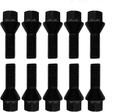 10 Schwarze Radschrauben Radbolzen Kegelbund M12x1,5 37mm Alfa Romeo BMW (Gr. M12)