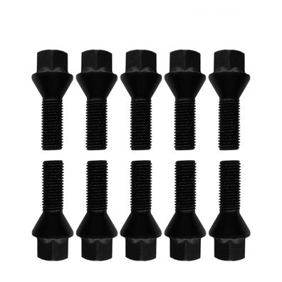 10 Schwarze Radschrauben Radbolzen Kegelbund M12x1,5 43mm BMW Citroën Dacia Fiat