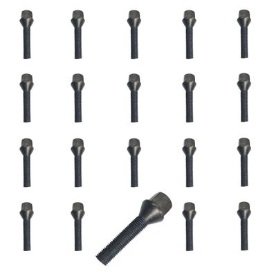 20 schwarze Radschrauben Radbolzen Kegelbund M12x1,5 45mm BMW Citroën Dacia Fiat
