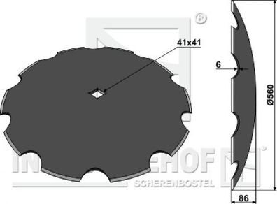 Gezahnte Scheibe Gewölbte Scheibe Ø560 für Vierkantwelle 41x41Scheibeneggen