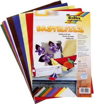 Folia 520409 Bastelfilz - 20 x 30 cm, 10 Farben sortiert